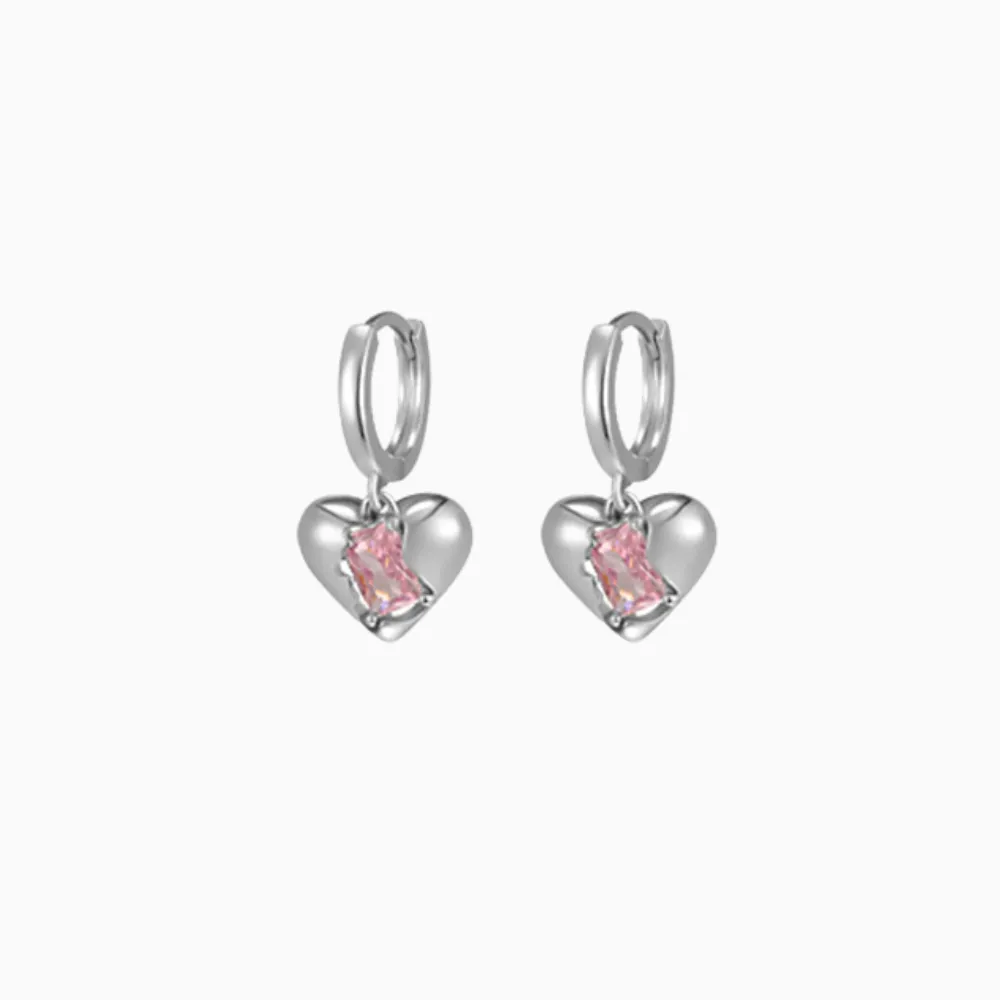 Pink Heart Beat Hoop Earrings