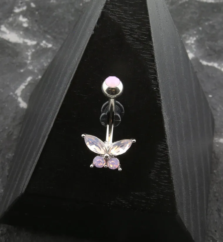 Pink Opalite Butterfly Stainless Steel Belly Button Ring