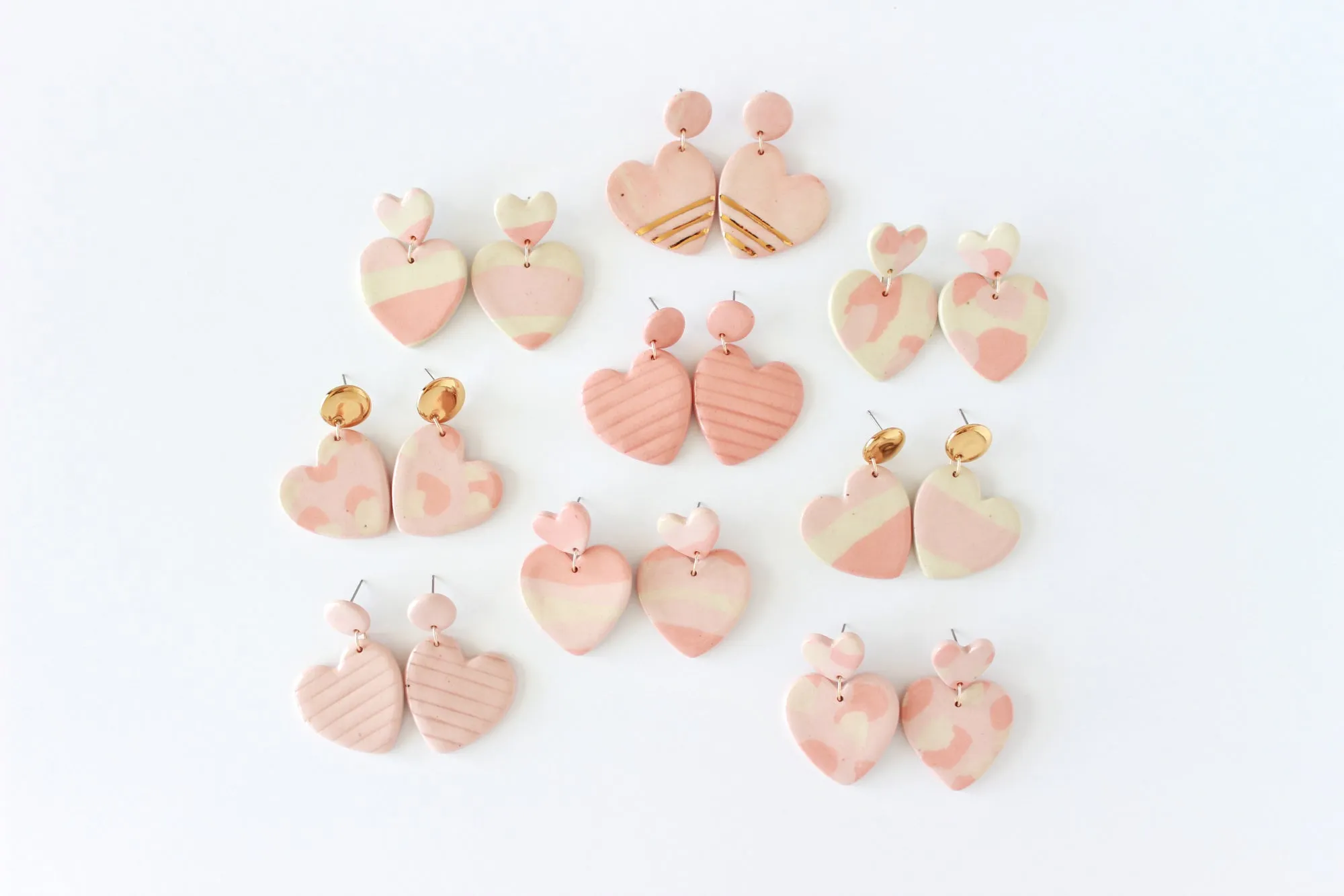 Pink Striped Double Heart Statement Earrings / Valentine Collection