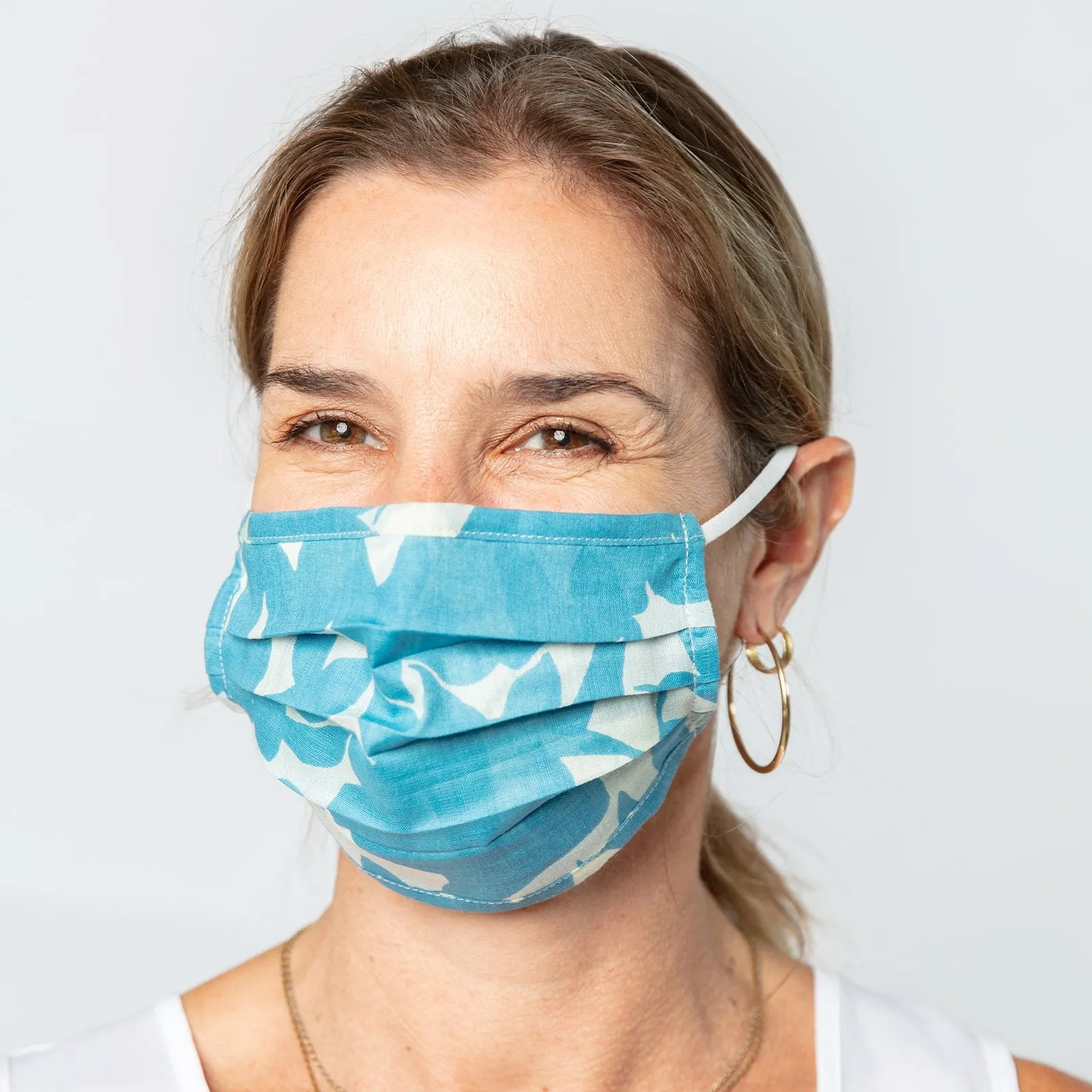 Protective Floella Blue Pleated Cotton Mask