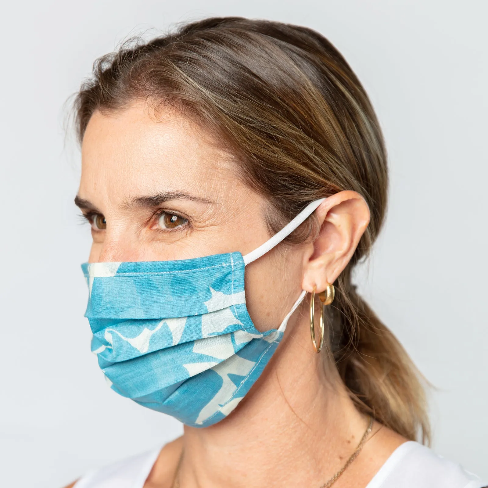 Protective Floella Blue Pleated Cotton Mask