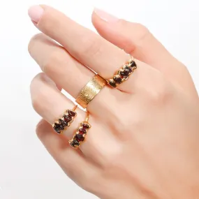 Raw Garnet Half Eternity Band • Gold Filled • January Birthstone • Perfect Gemstone Thumb Ring • Cool Handmade Whimsigoth Jewelry • 24k Dip