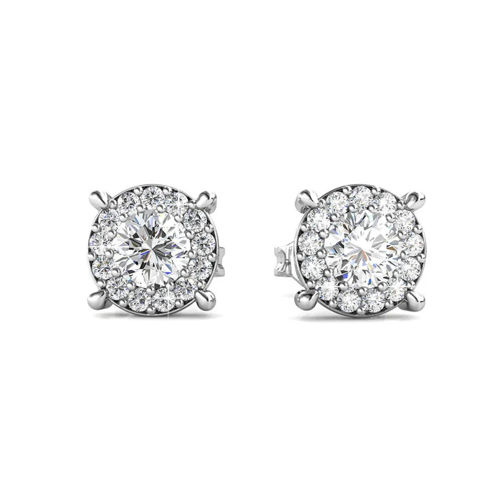 Raylee 18k White Gold Plated Stud Earrings with Round Cut Solitaire Swarovski Crystal