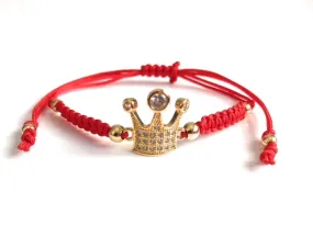 Red String Crown Bracelet, Friendship Bracelet, Princess Crown Jewelry, Trendy Crown Bracelet, Cubic Zirconia Crown Charm, Red Royal Jewelry