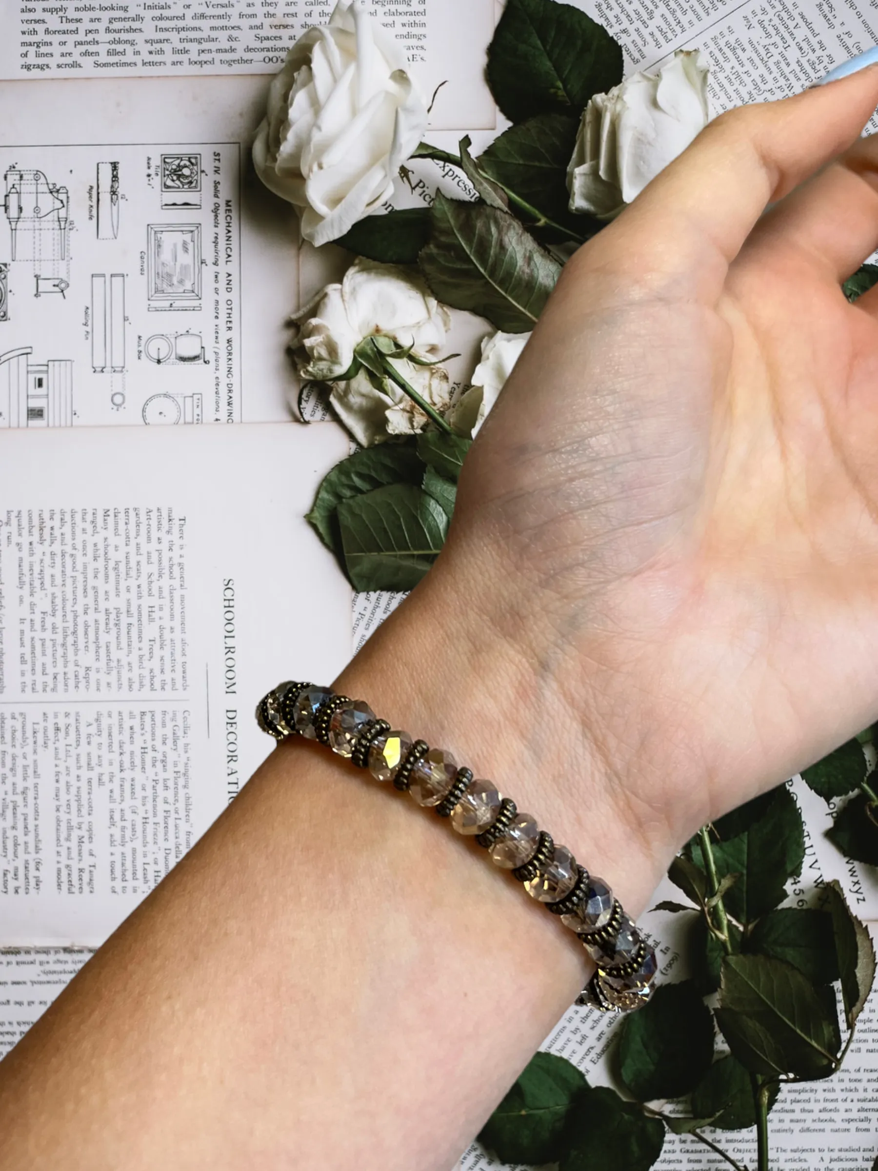 Resin Rose Crystal Stretch Bracelet