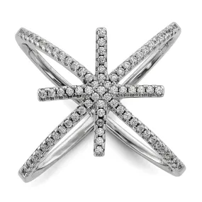 Rhodium-Plated CZ Star Criss Cross Ring in Sterling Silver