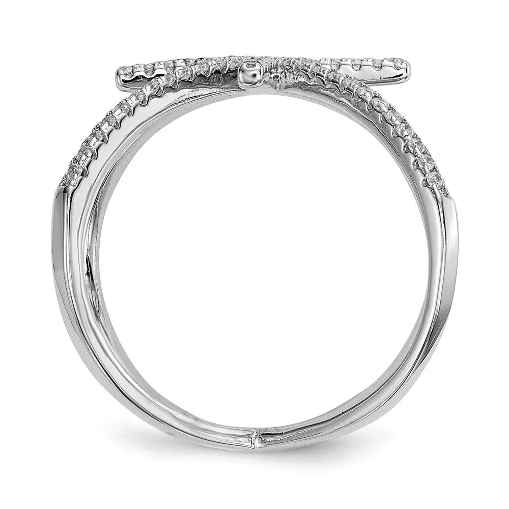 Rhodium-Plated CZ Star Criss Cross Ring in Sterling Silver