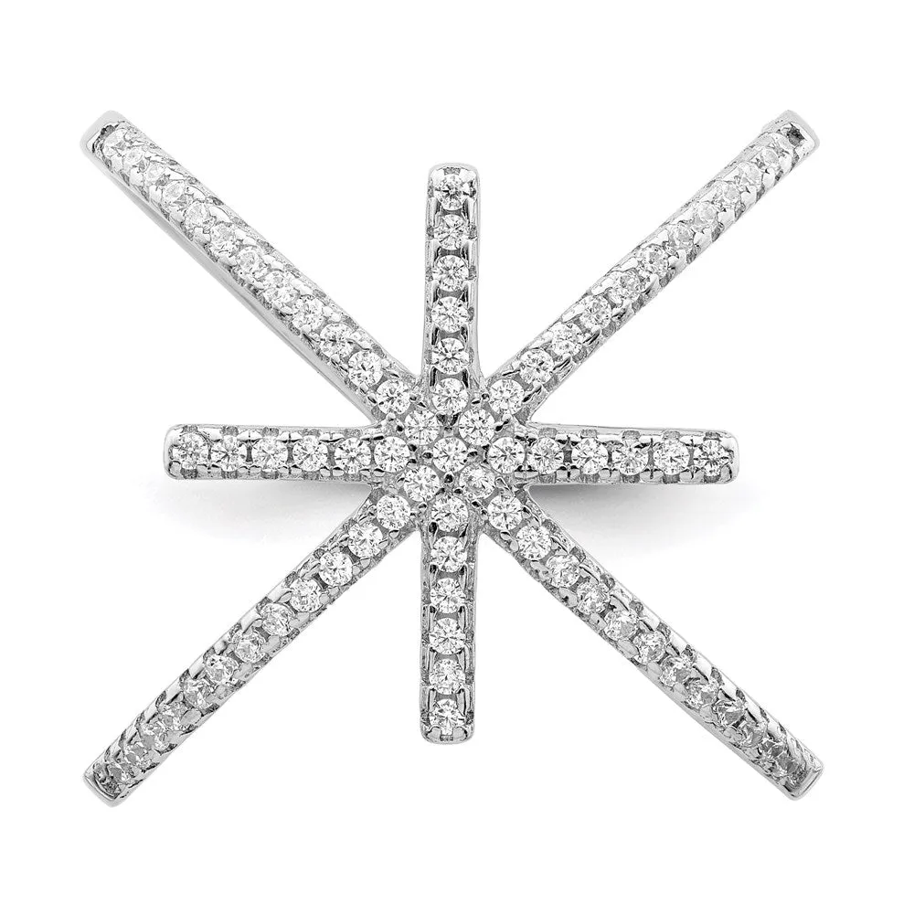 Rhodium-Plated CZ Star Criss Cross Ring in Sterling Silver