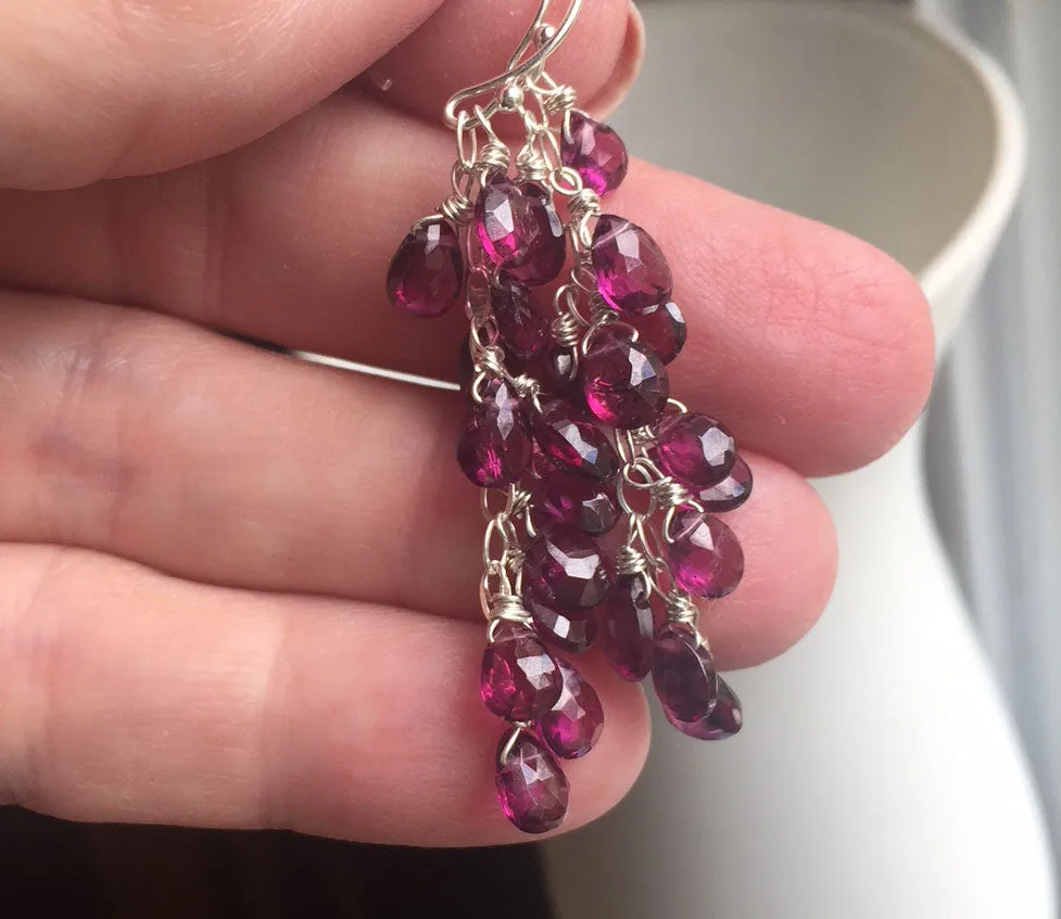 Rhodolite Garnet Cluster Earrings, earwire and metal options