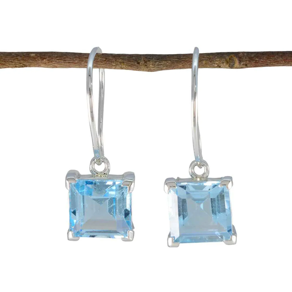 Riyo Beauteous 925 Sterling Silver Earring For Femme Blue Topaz Earring Bezel Setting Blue Earring Dangle Earring