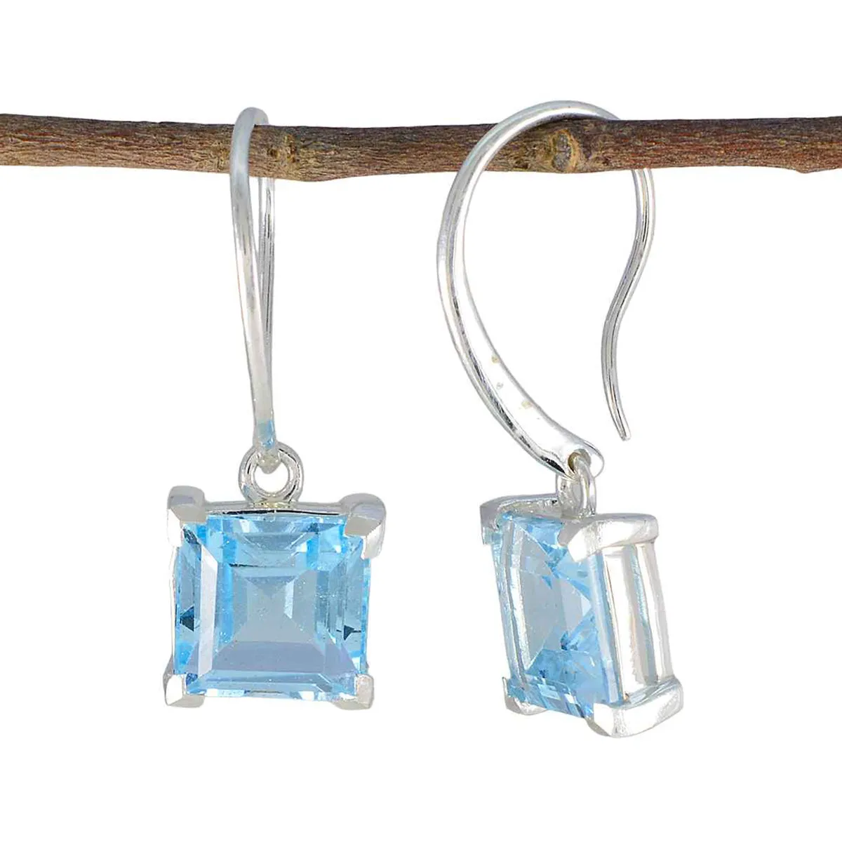 Riyo Beauteous 925 Sterling Silver Earring For Femme Blue Topaz Earring Bezel Setting Blue Earring Dangle Earring