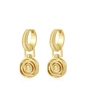 Rosette Coil Charm Hoops- Gold