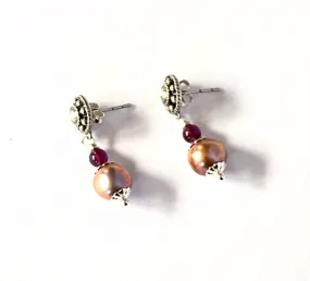 Rosy Pink Pearl Post Earrings