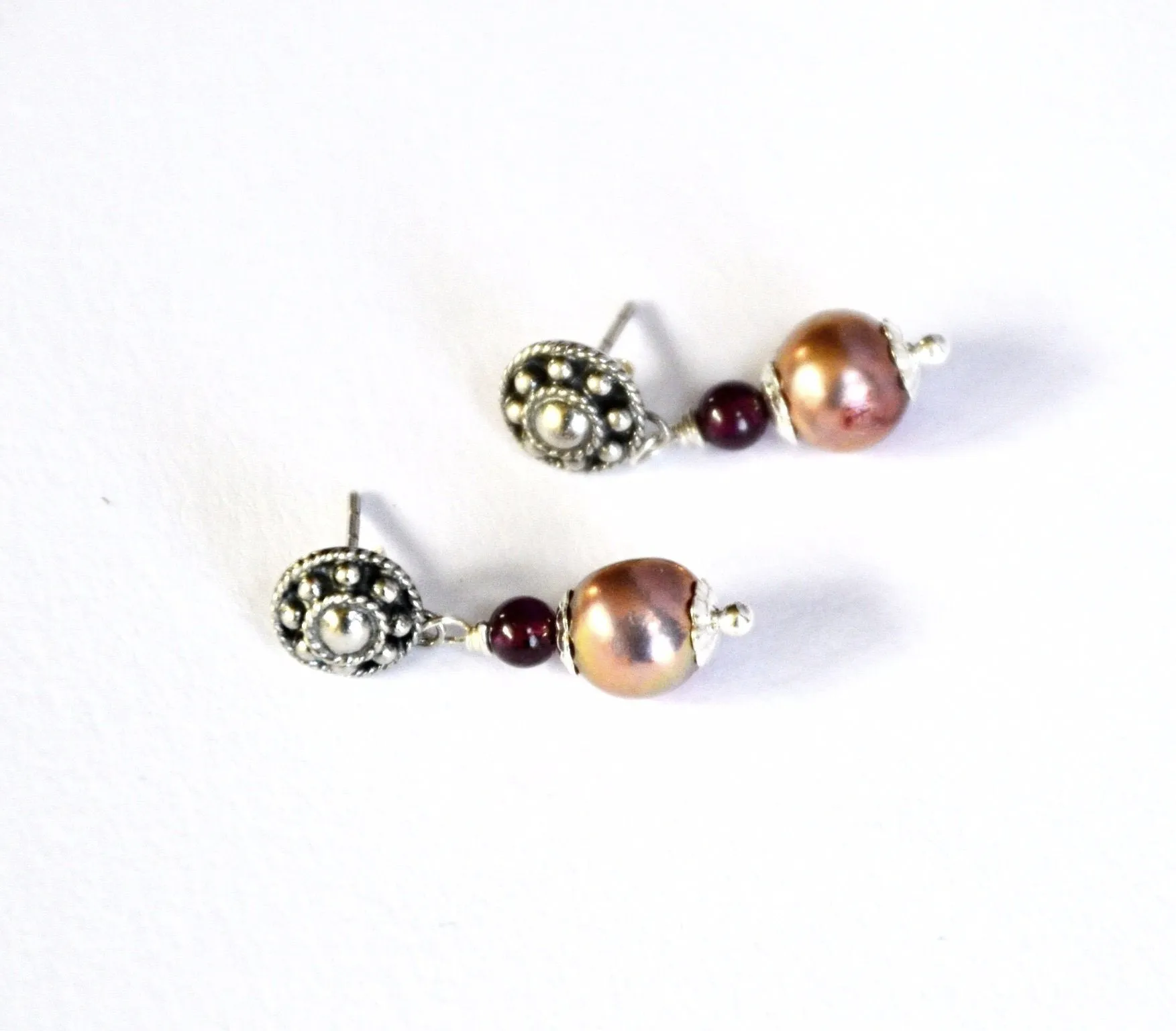 Rosy Pink Pearl Post Earrings