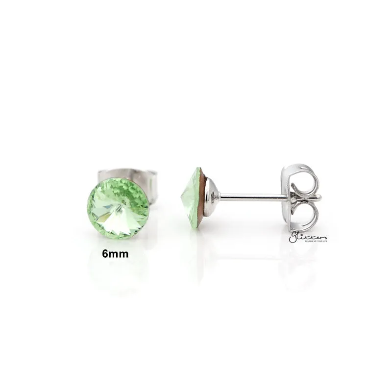 Round Crystal Stud Earrings - Green