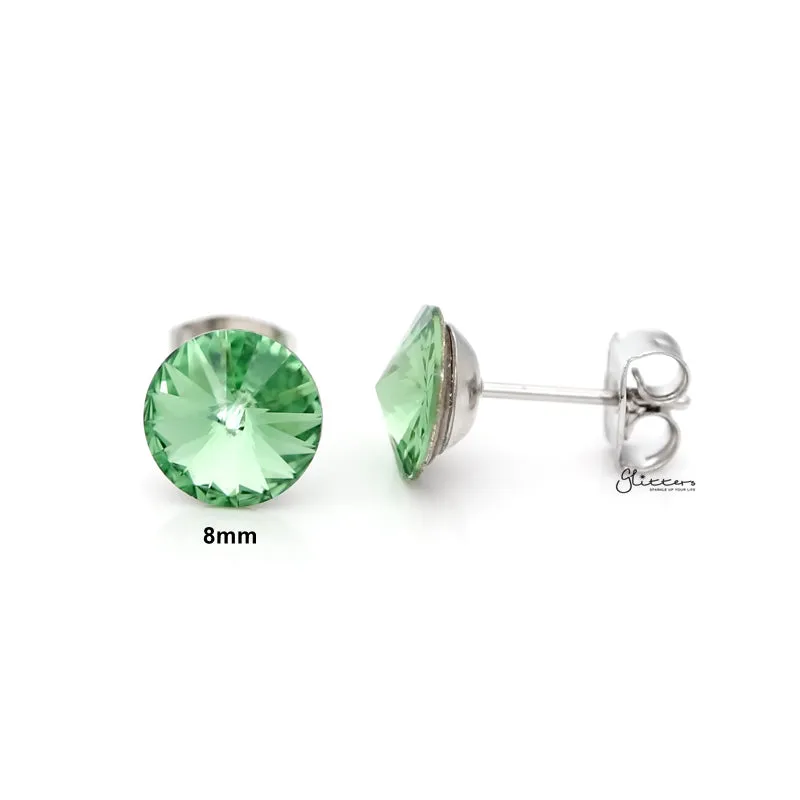 Round Crystal Stud Earrings - Green