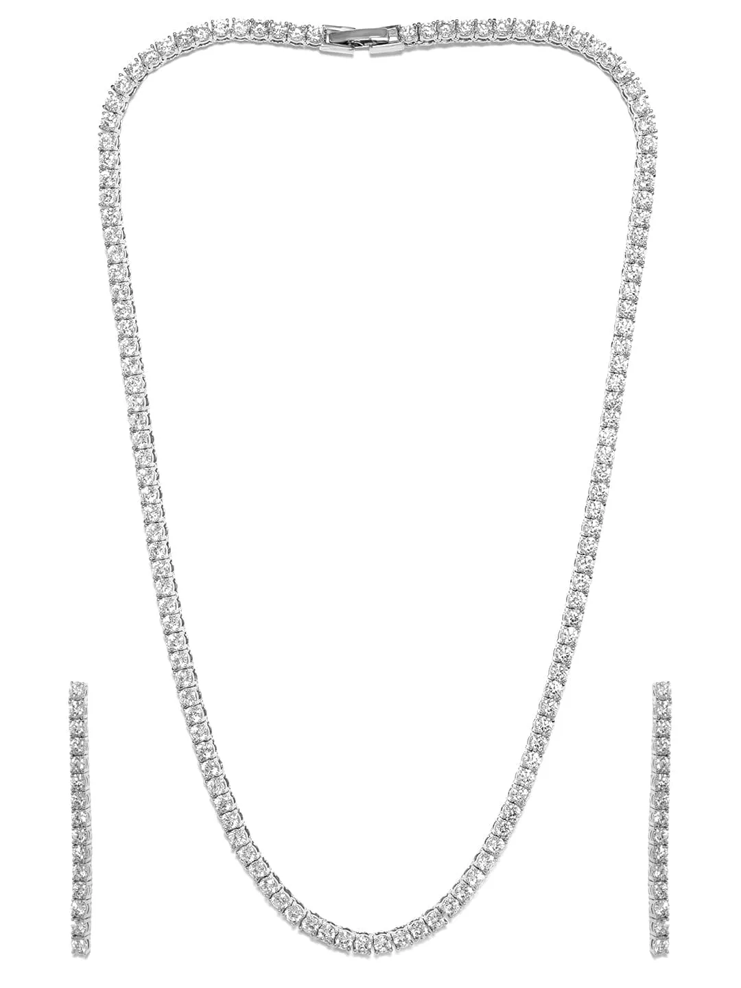 Rubans Rhodium plated brilliant cut diamond zirconia Luxury Tennis Necklace set