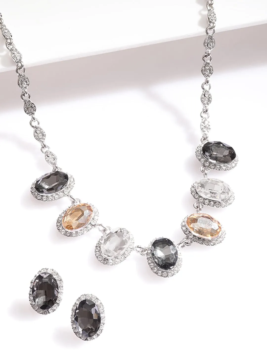 Rubans Rhodium-Plated Multi-Color Zirconia Embellished Necklace set