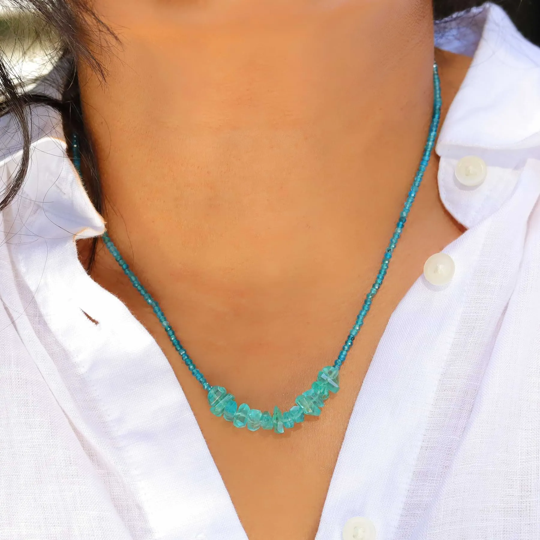 Santorini - Apatite Silk Knotted Necklace