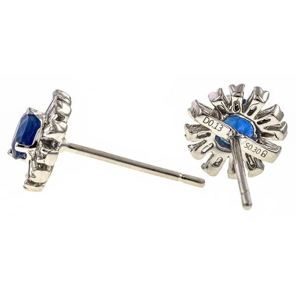 Sapphire & Baguette cut Diamond Stud Earrings