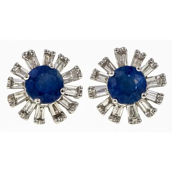 Sapphire & Baguette cut Diamond Stud Earrings