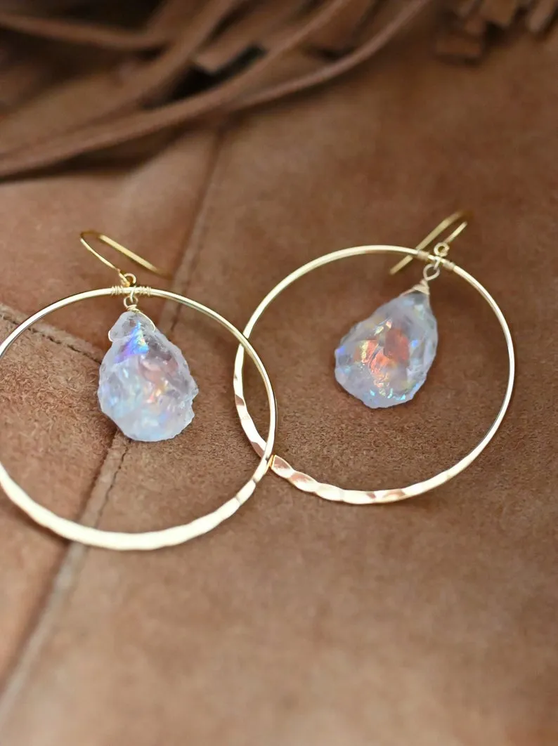 She Brings The Joy Aura Quartz Gold Hoop Earrings