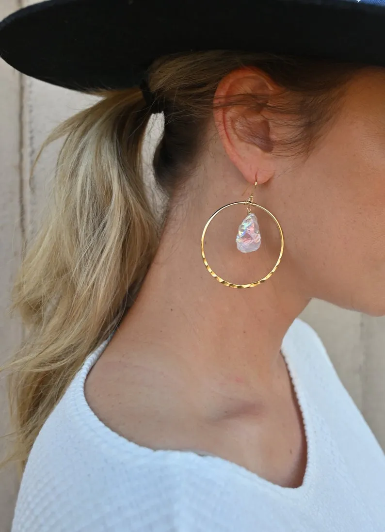 She Brings The Joy Aura Quartz Gold Hoop Earrings