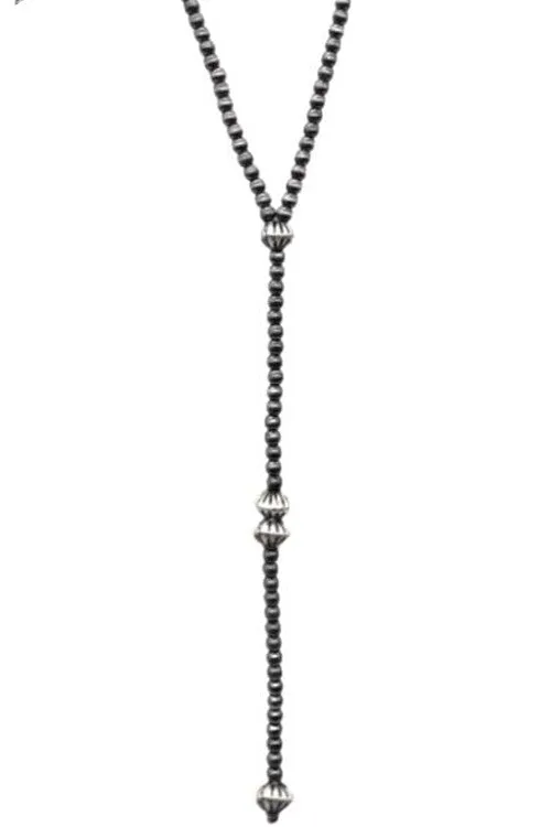 Silver Bead Lariat Necklace