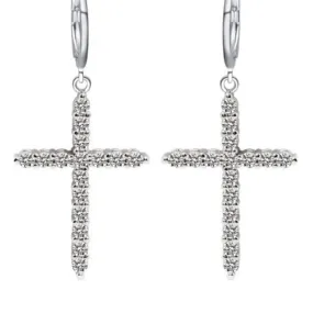 Silver Cross Dangle Earrings