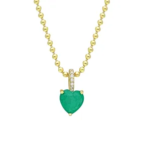 Silver gold plated bead chain emerald heart necklace