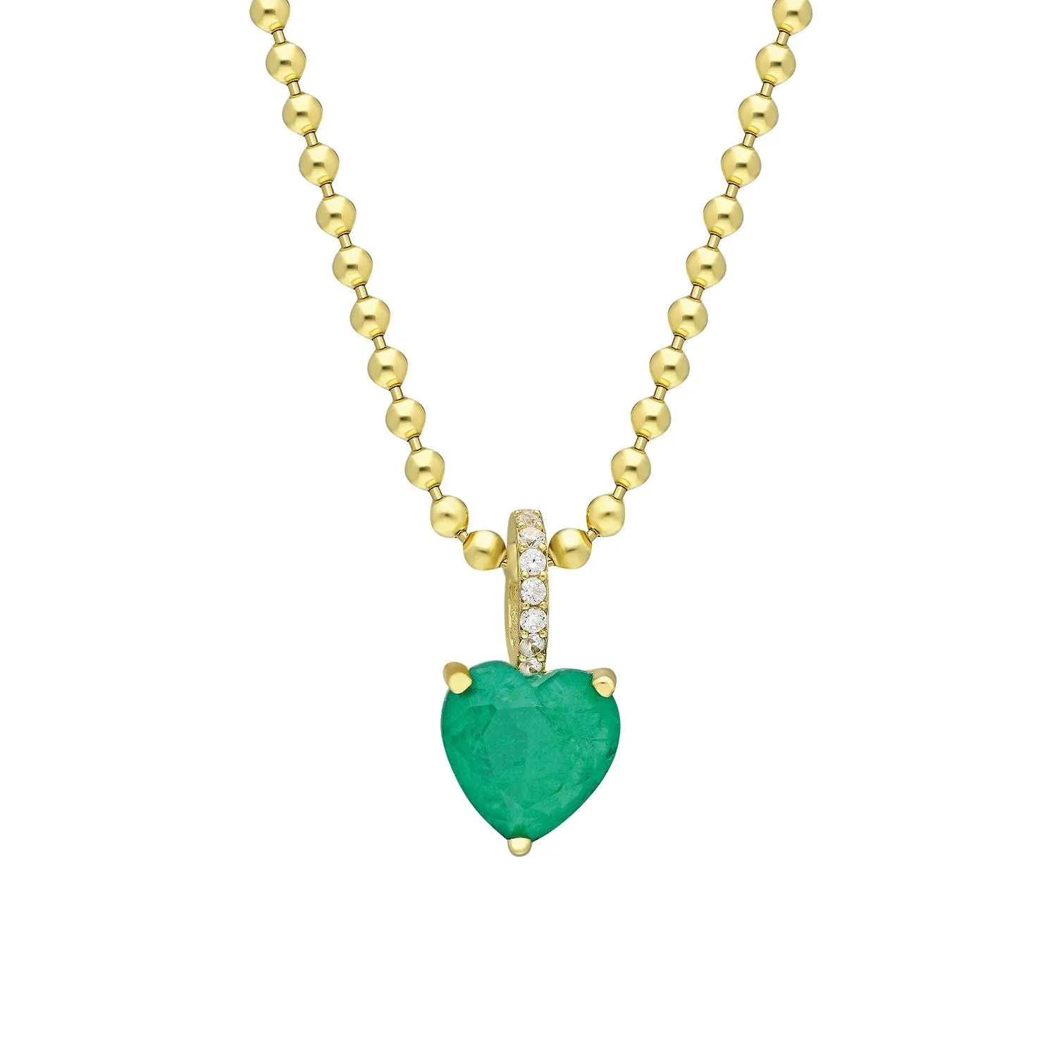 Silver gold plated bead chain emerald heart necklace