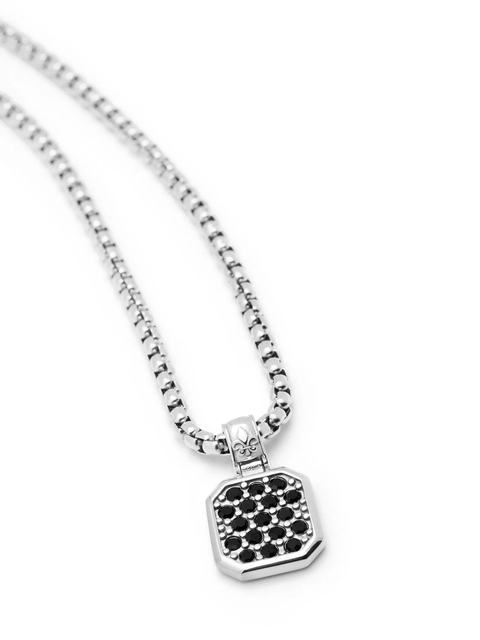 Silver Necklace with Black CZ Square Pendant