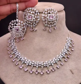 Silver Pink Zirconia Necklace Set