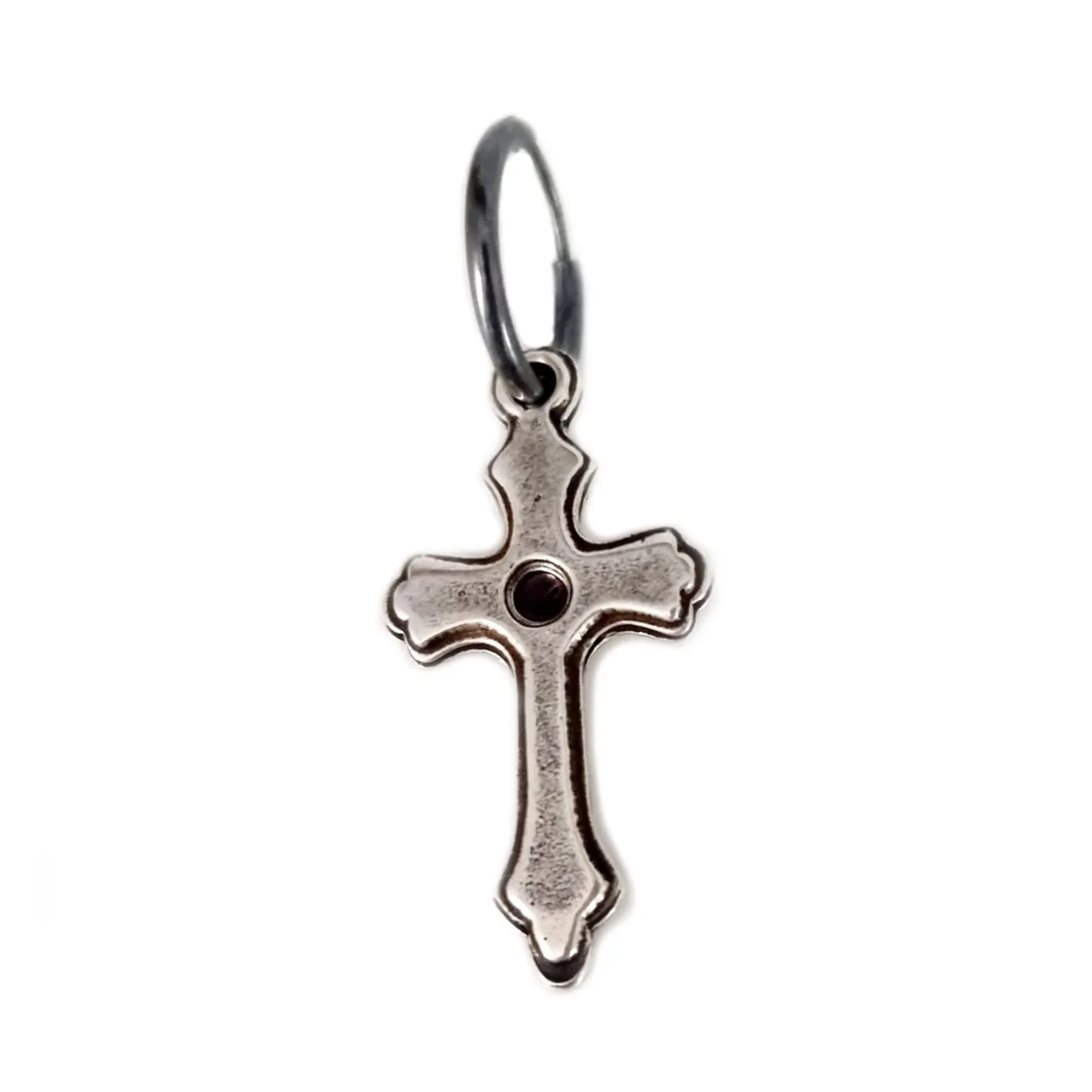 Single Black Hoop Earring with Cross for Men