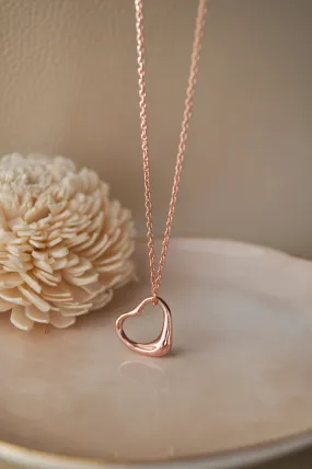 Slip On Heart Rose Gold Plated Sterling Silver Pendant Chain Necklace