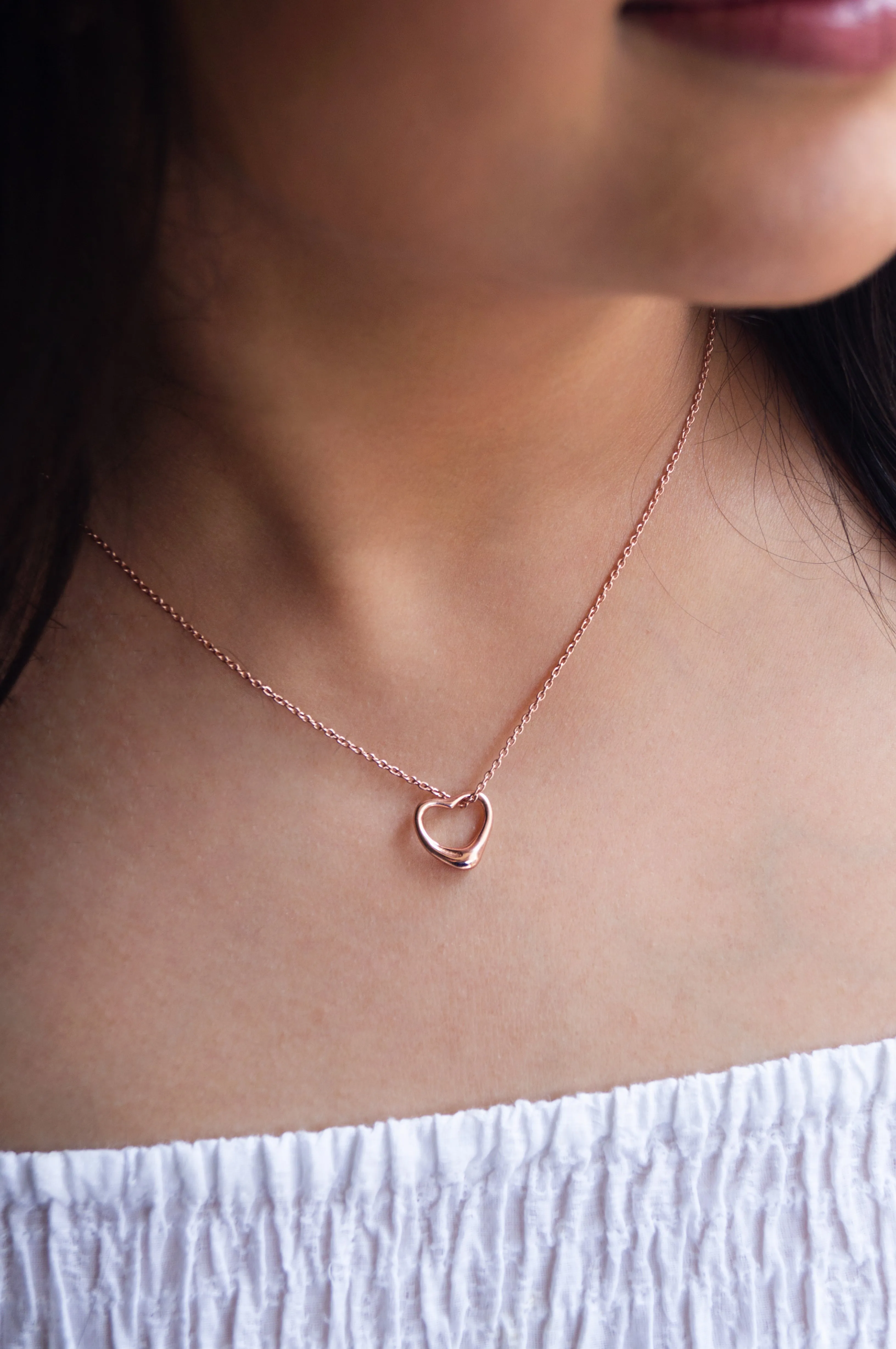 Slip On Heart Rose Gold Plated Sterling Silver Pendant Chain Necklace