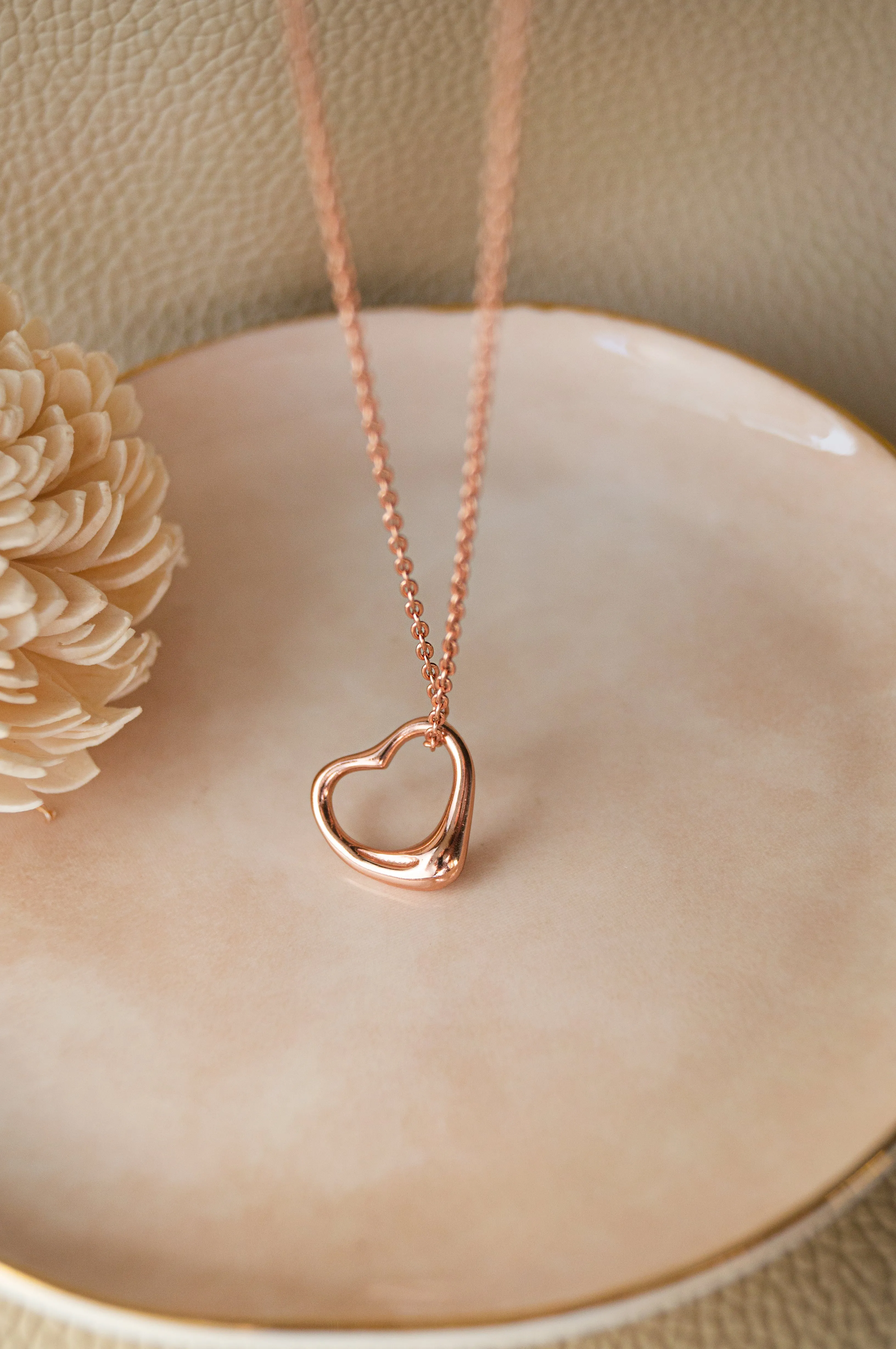 Slip On Heart Rose Gold Plated Sterling Silver Pendant Chain Necklace