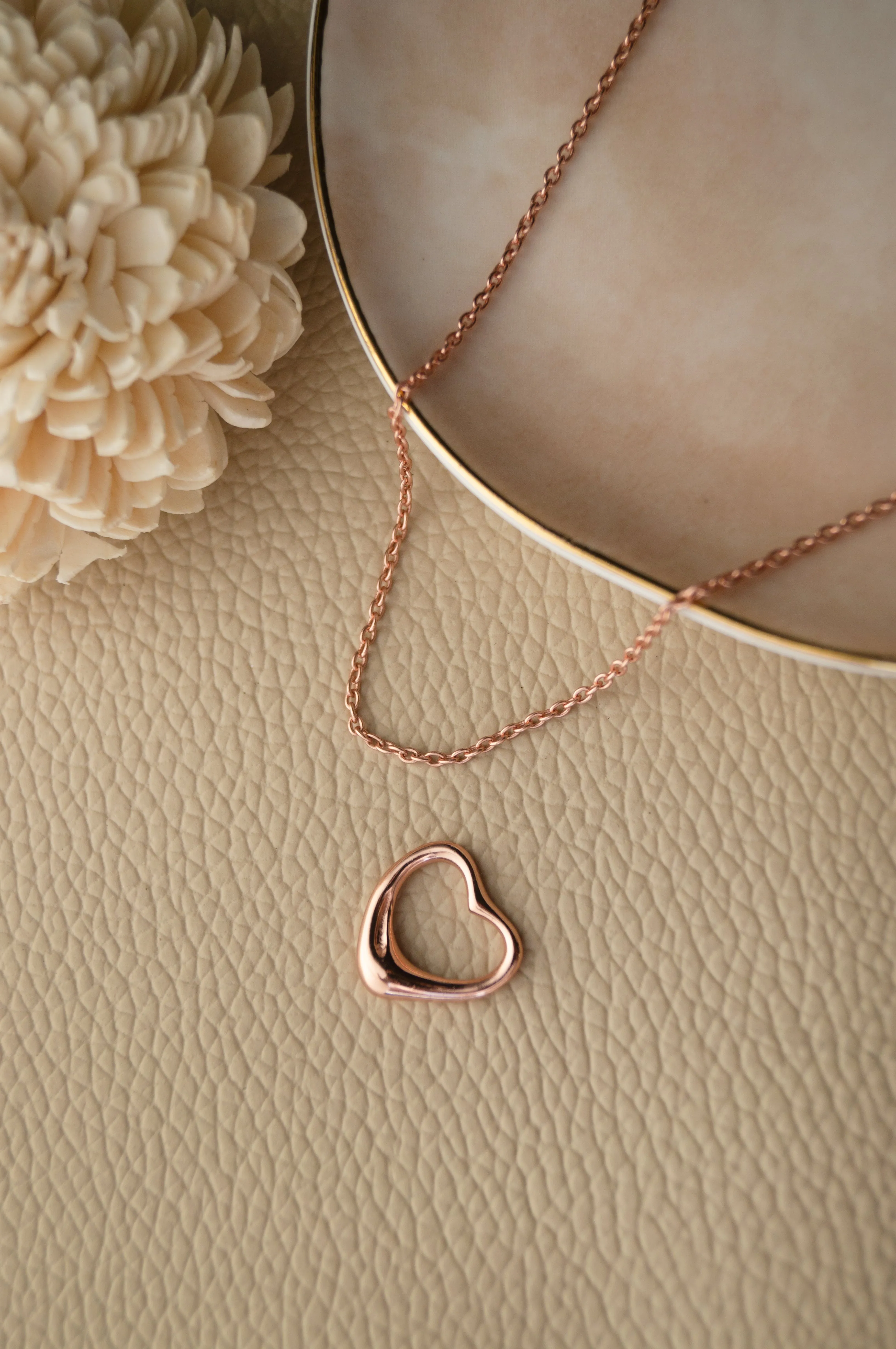 Slip On Heart Rose Gold Plated Sterling Silver Pendant Chain Necklace