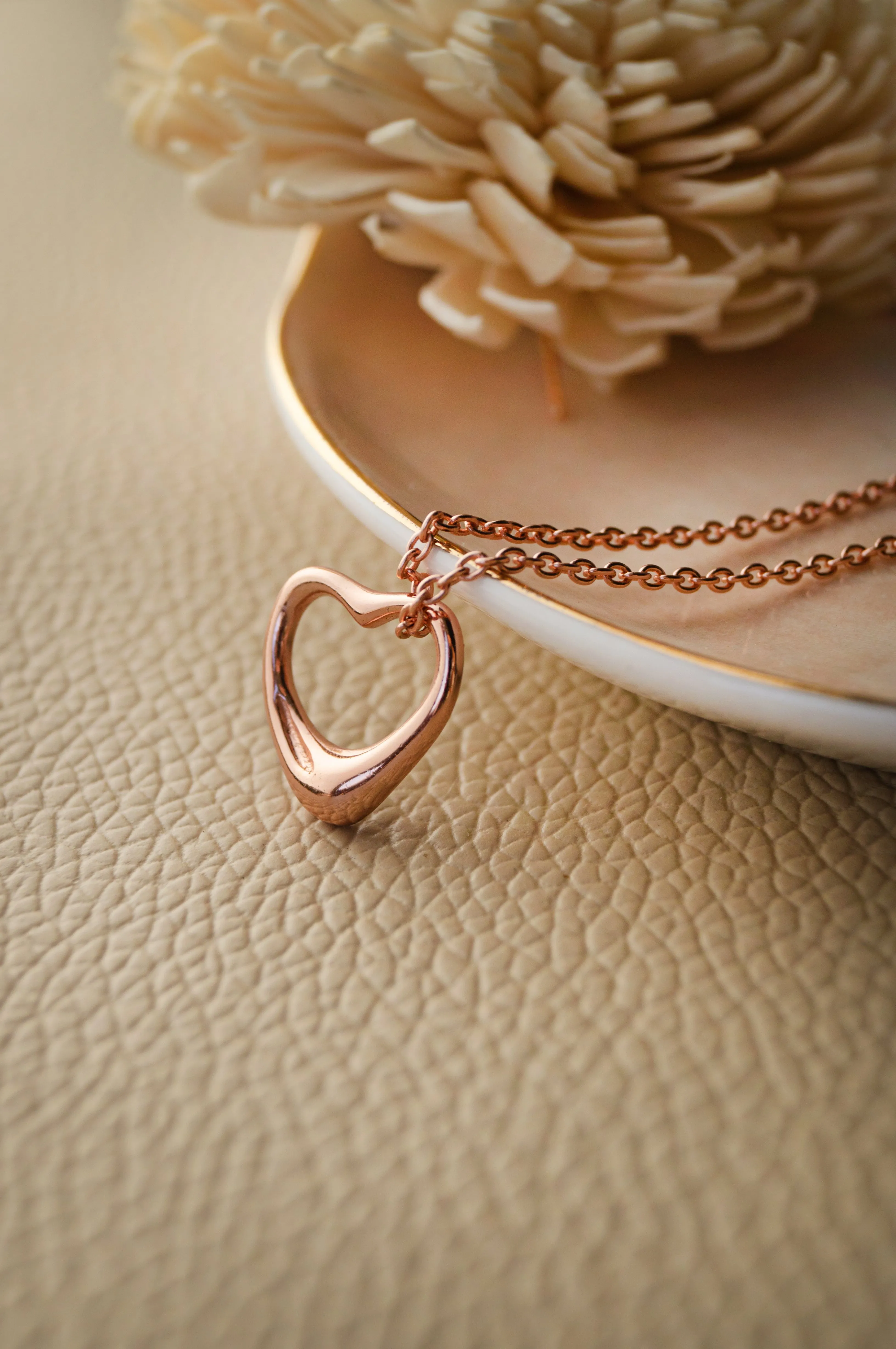 Slip On Heart Rose Gold Plated Sterling Silver Pendant Chain Necklace