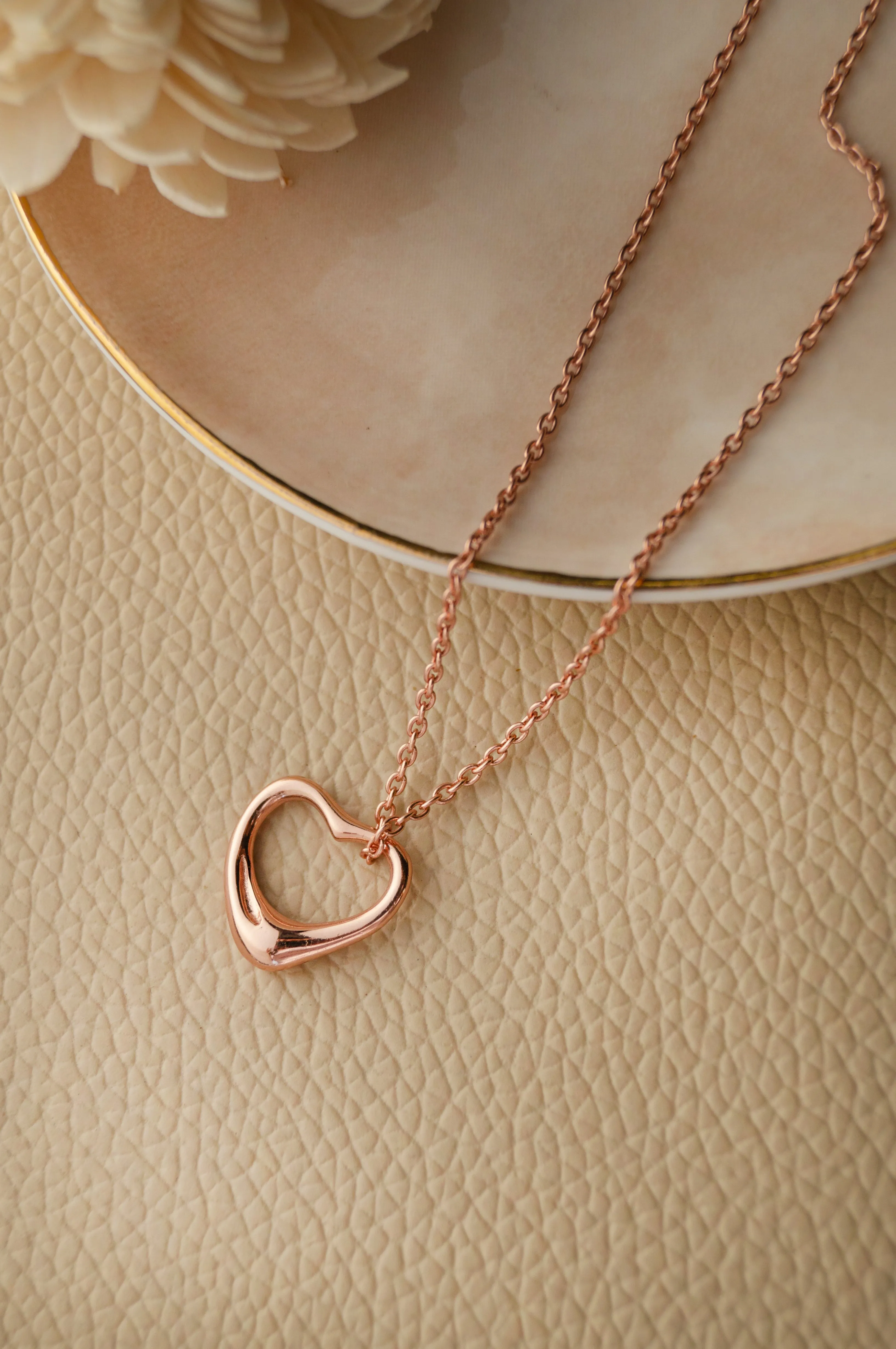 Slip On Heart Rose Gold Plated Sterling Silver Pendant Chain Necklace