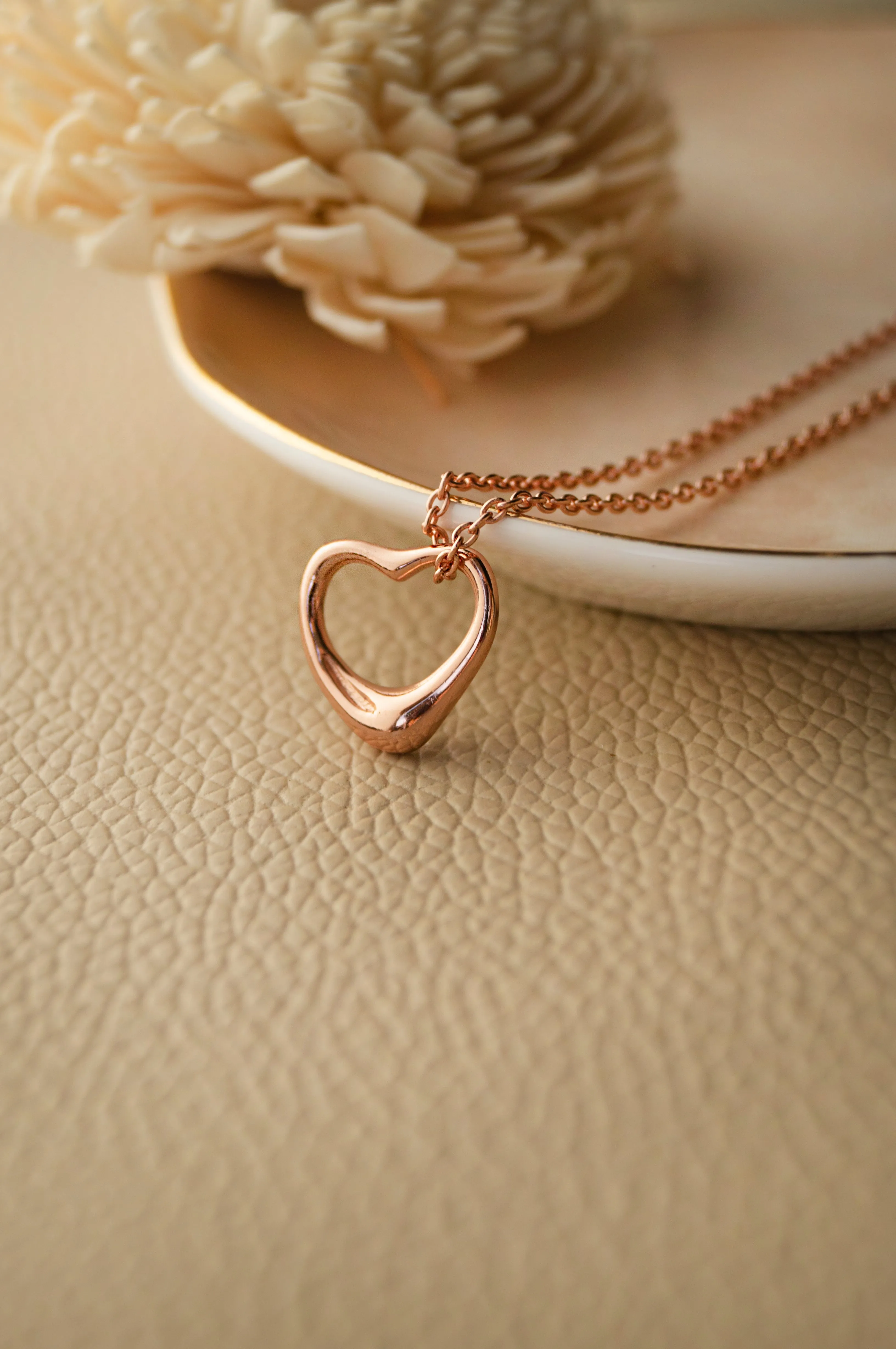 Slip On Heart Rose Gold Plated Sterling Silver Pendant Chain Necklace