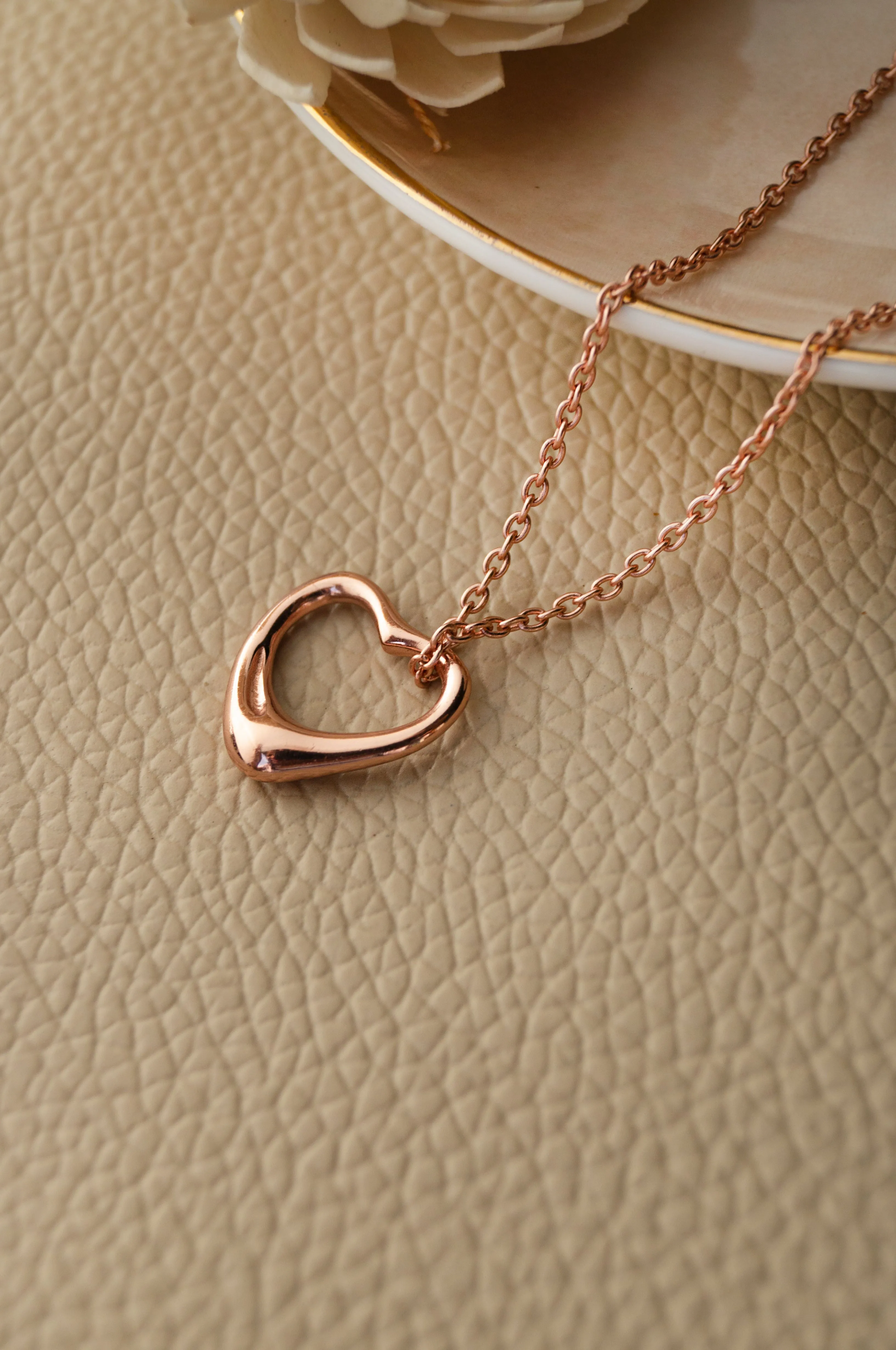 Slip On Heart Rose Gold Plated Sterling Silver Pendant Chain Necklace