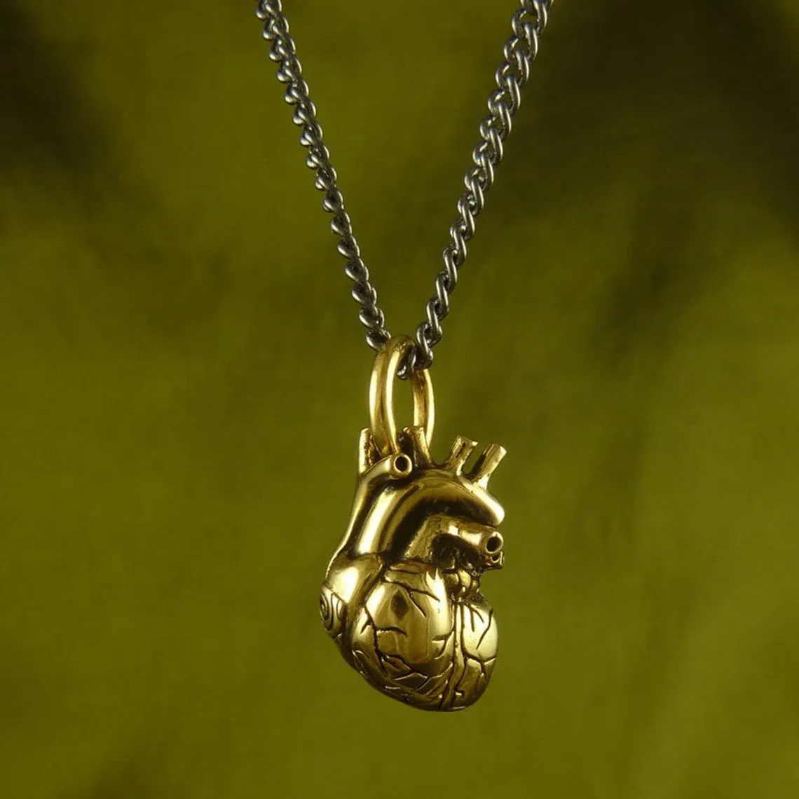 Small Gold Anatomical Heart Necklace