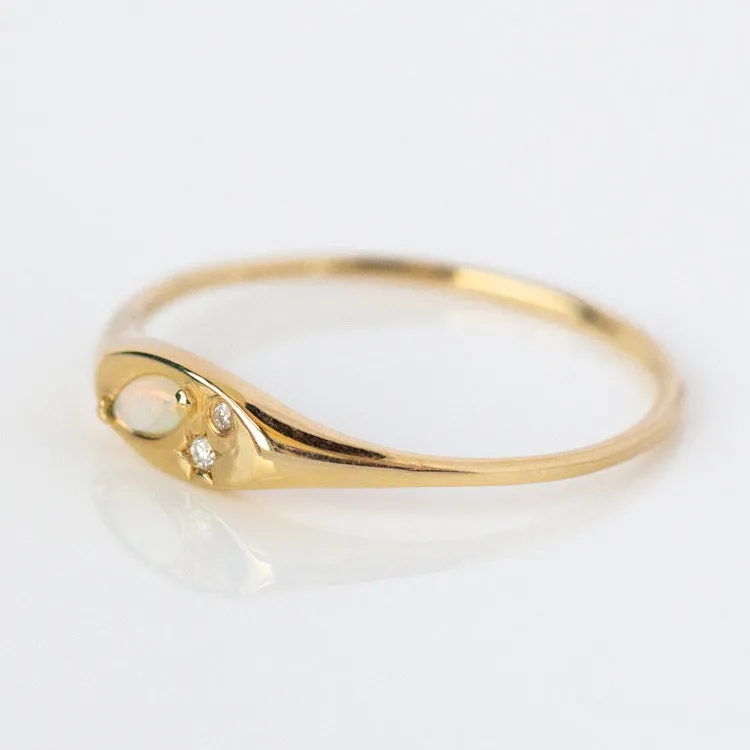 Solid Gold Opal and Diamond Signet Ring