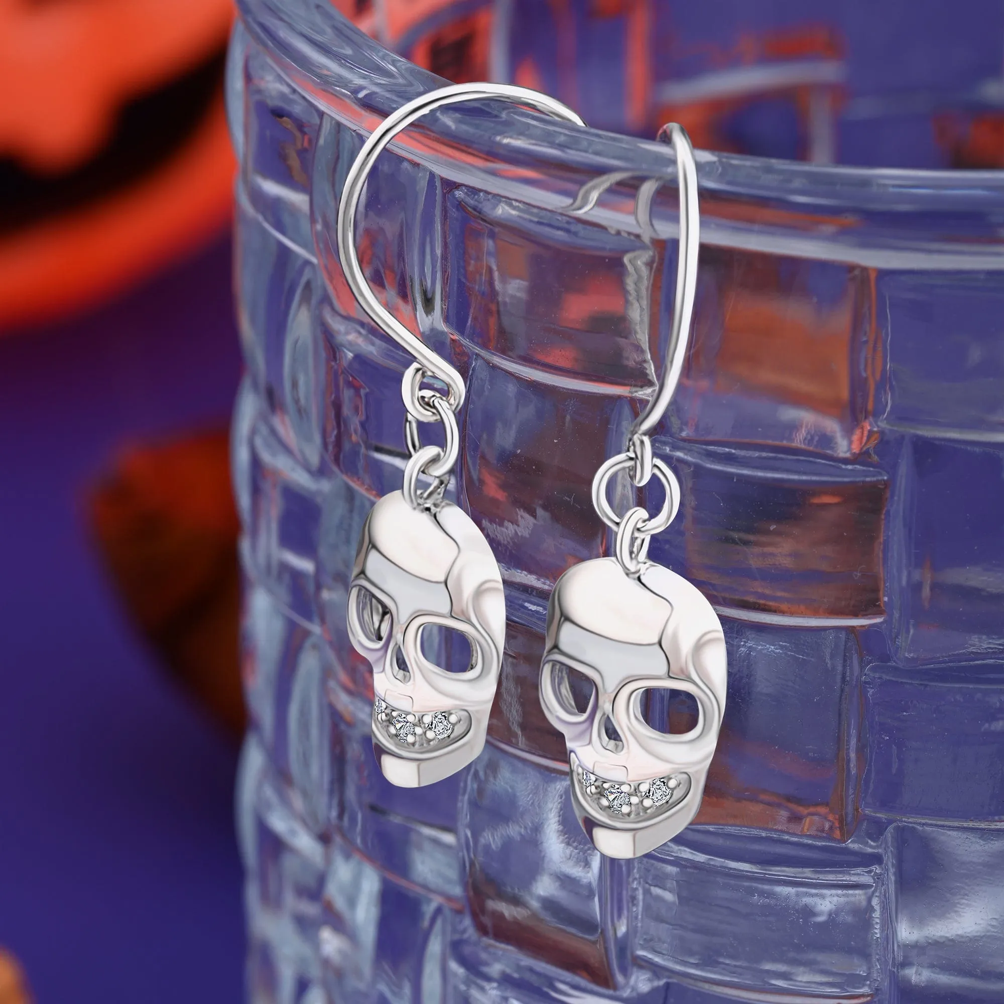 Spooky Skull Dangle Earrings Sterling Silver