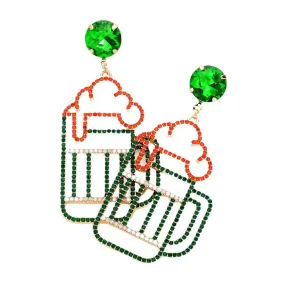 St Patrick's Day Stone Paved Beer Pint Glass Dangle Earrings