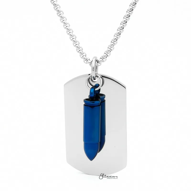 Stainless Steel Dog Tag with Bullet Pendant - Blue