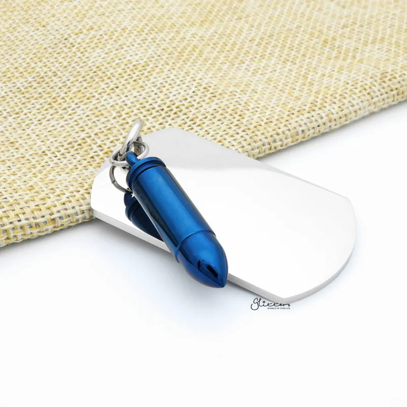 Stainless Steel Dog Tag with Bullet Pendant - Blue