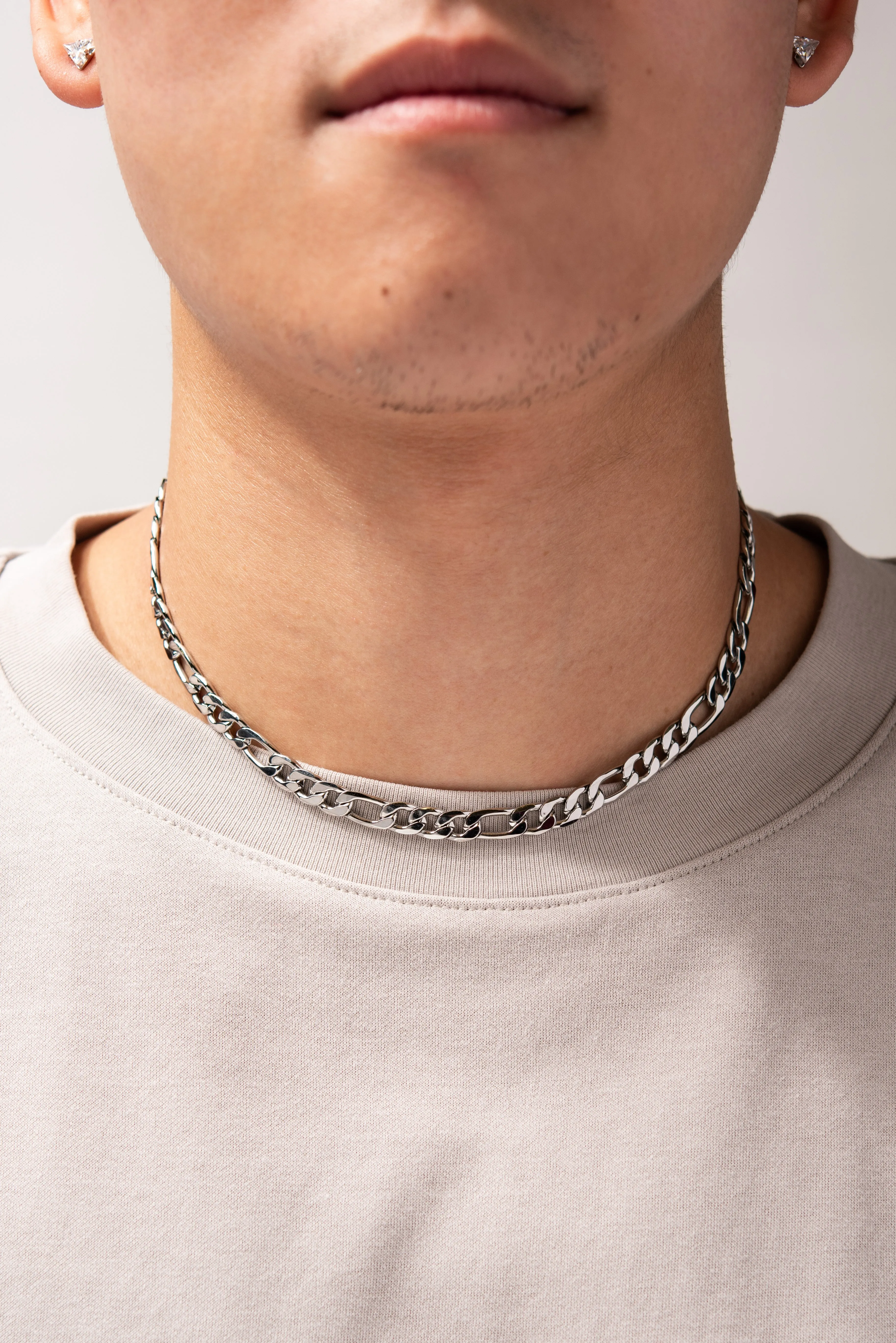 Stainless Steel Figaro Chain Necklace - Silver