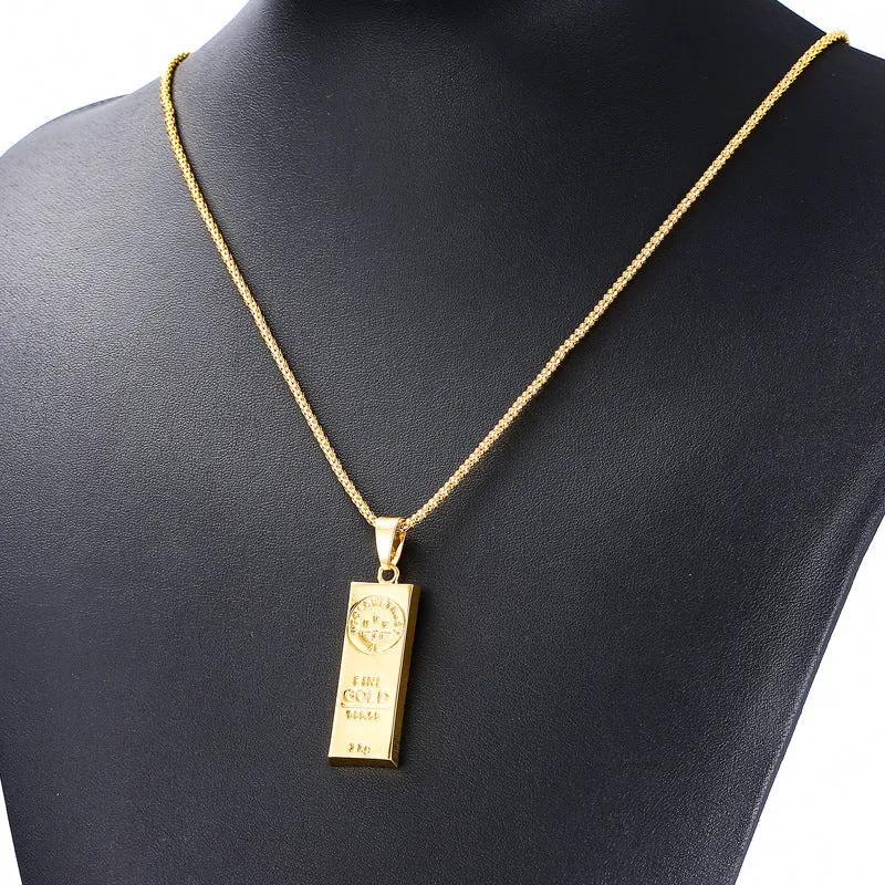 Stainless-Steel Gold Bar Pendant Necklace